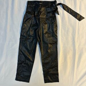 Women’s Black Pleather Tie-Waist Ankle Pants